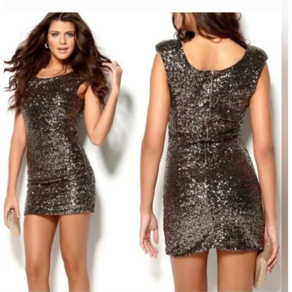 MinkPink sz S gold sequin party mini dress‎